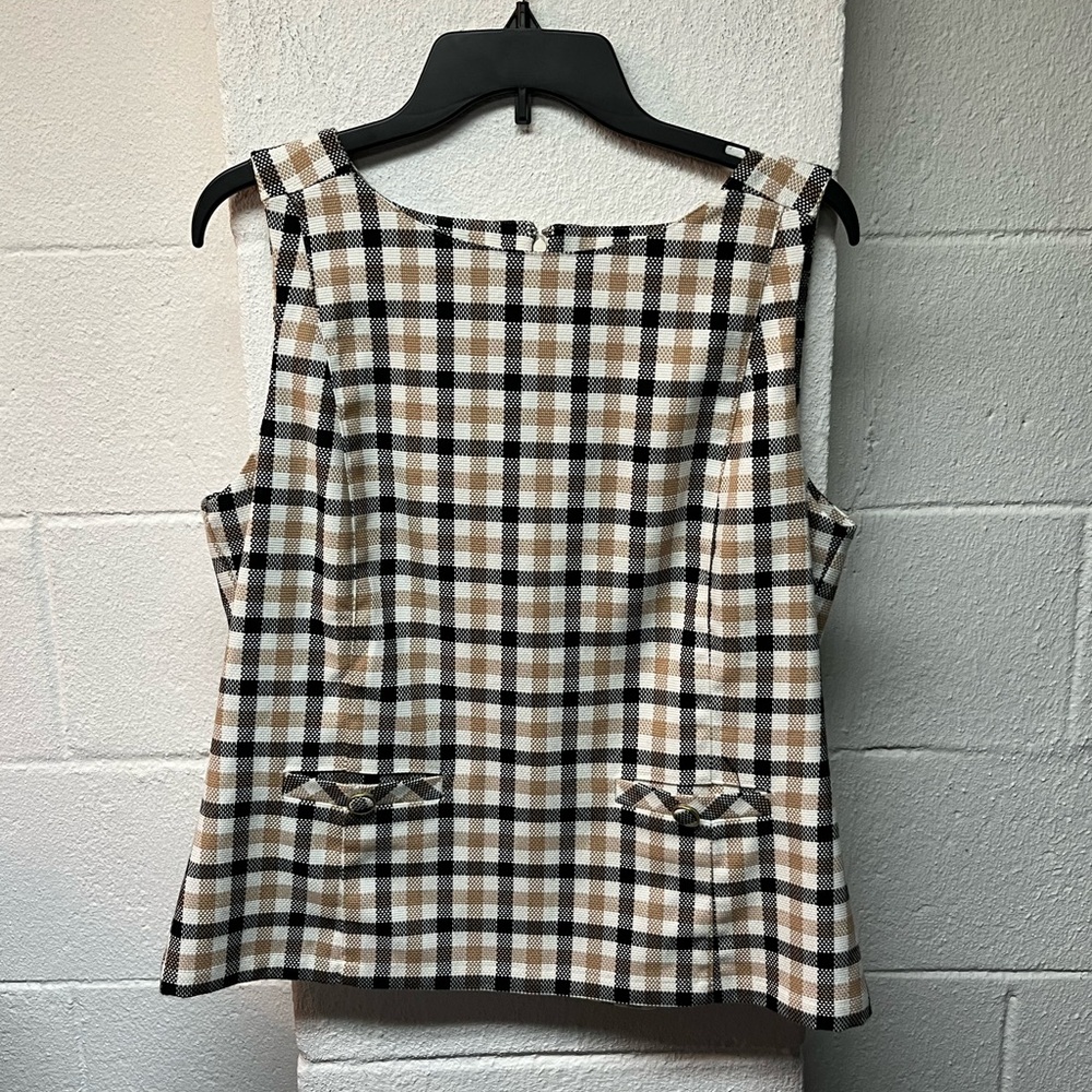 Ann Taylor Brown and Black Plaid Blouse